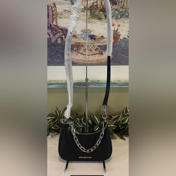 NWT Michael Kors Pebble Leather Cora Pouchette - Black with Silver Hardware - Picture 15 of 15